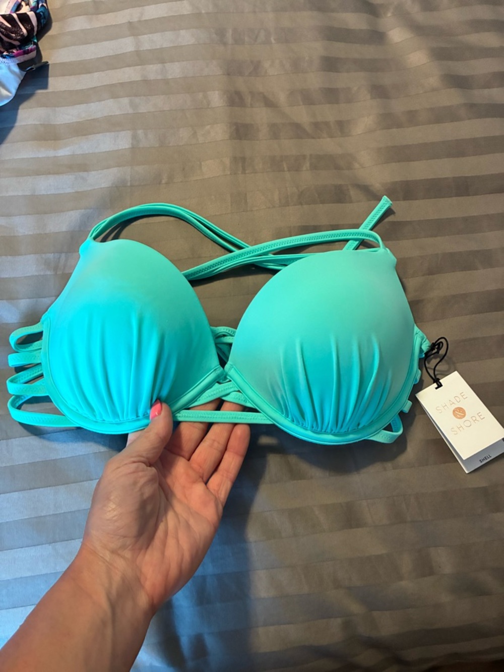 NEW Shade & Shore aqua Strappy Bikini Top size D